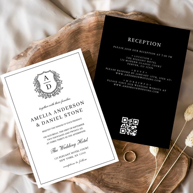 Convite Folheto Formal Monograma Casamento Código QR (Criador carregado)