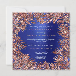 Convite Folhetos de Fern Tropicais com Rosa Dourado azul d