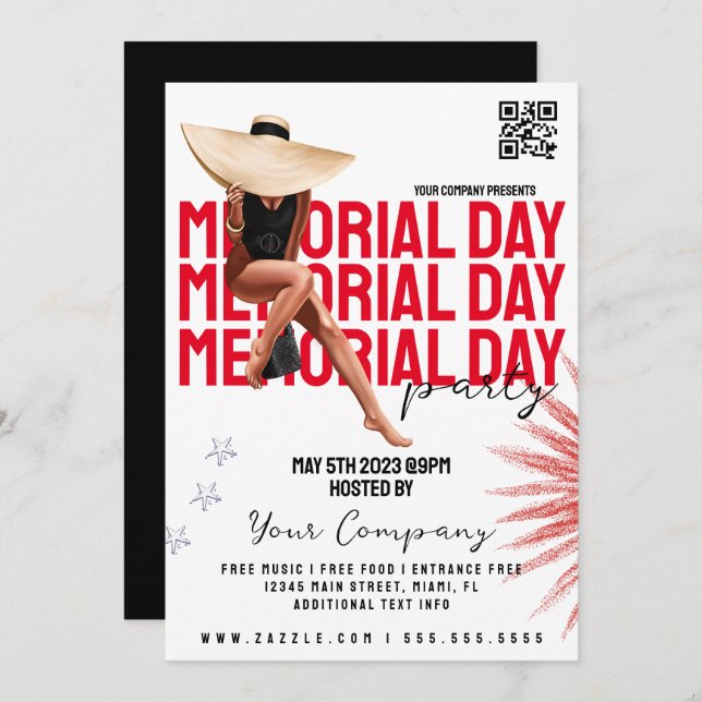 Convite Folhetos do Memorial Day Girly Patriotic Party (Frente/Verso)