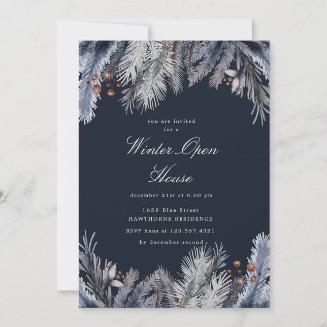 Convite Folia de Inverno Azul Casa Aberta de Inverno (Frente)