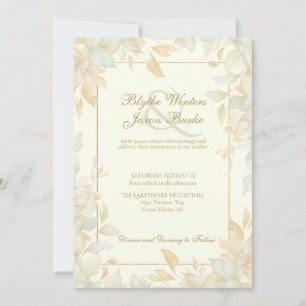 Convite Folia Elegante de Noiva Casamento Folha Dourada