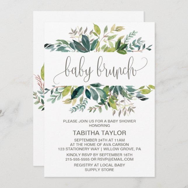 Convite Foliage Baby Brunch (Frente/Verso)