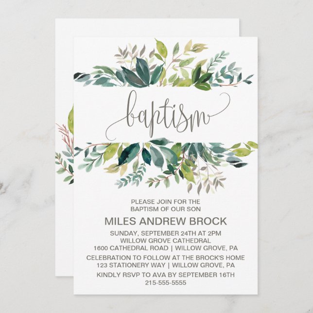 Convite Foliage Baptism (Frente/Verso)