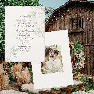 Convite Foliage Cream Floral Casal Foto Casamento