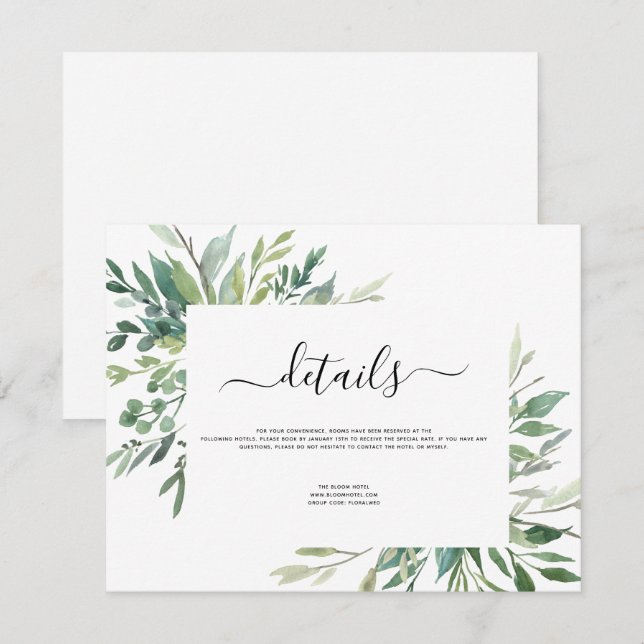 Convite Foliage Foliage Botânica Watercolor Wedding Invi (Frente/Verso)