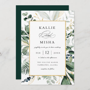 Convite Foliage Natural Botânica Frame Emerald Wedding