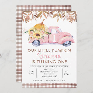 Convite Foliage Pink Truck Little Pumpkin primeiro anivers