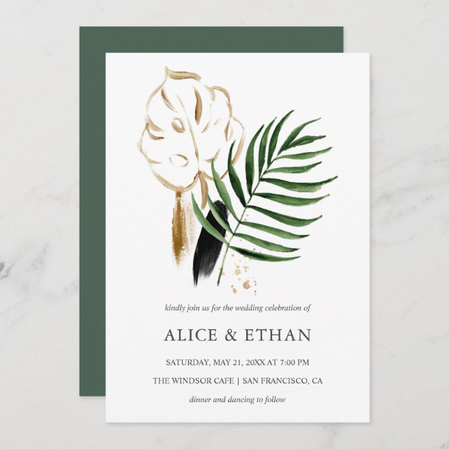 Convite Foliage Tropical Greenery Wedding (Frente/Verso)