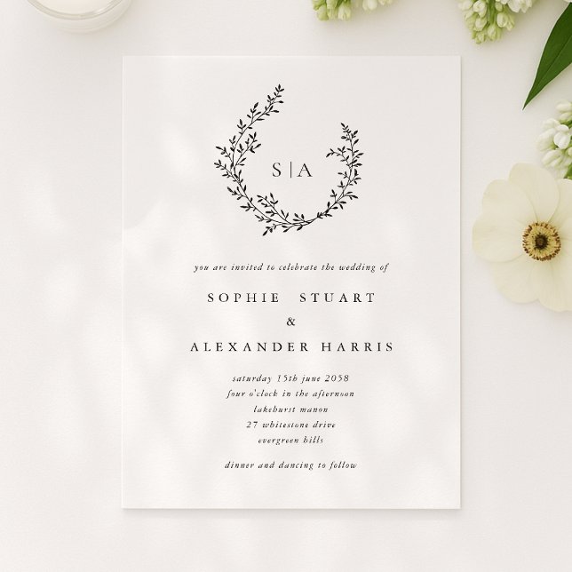 Convite Foliage wreath, Classic elegant (Criador carregado)