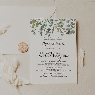Convite Foliagem de Eucalipto Verde Bat Mitzvah
