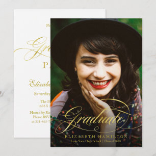 Convite Fólio de Graduado Dourado Roteiro Elegante Festa d