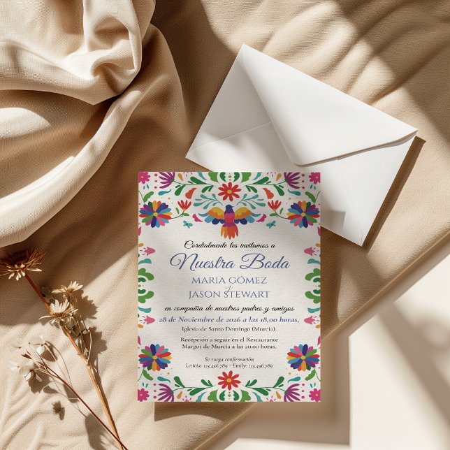 Convite Folk Art Colorful Floral Fiesta Spanish Wedding (Folk Art Colorful Floral Fiesta Spanish Wedding Invitation)