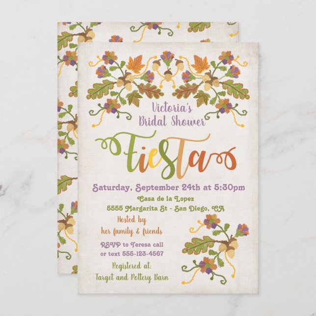 Convite Folk Art Embroiderme mexicano Fiesta Chá de panela (Frente/Verso)