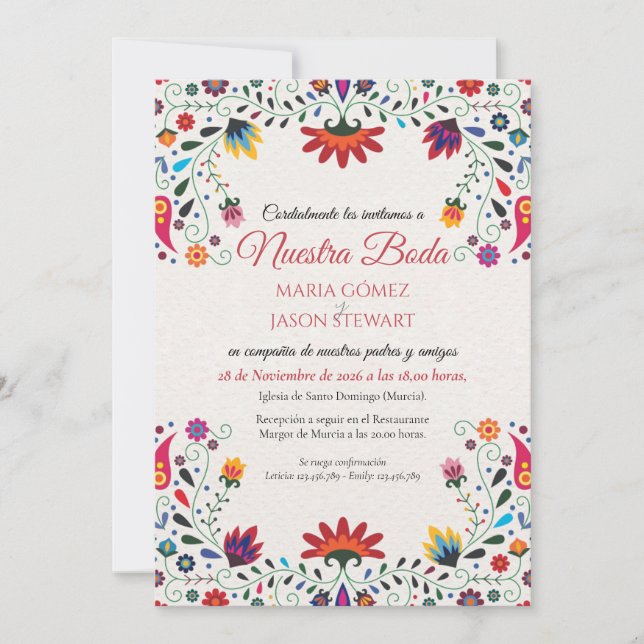 Convite Folk Art Floral Botanical Fiesta Spanish Wedding (Frente)