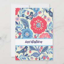 Folk Bird E Strawberry Design