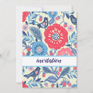 Convite Folk Bird E Strawberry Design