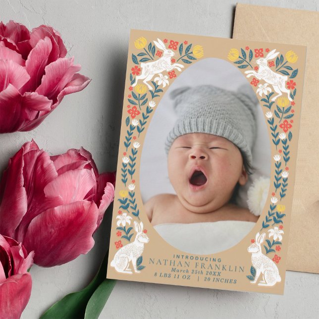 Convite Folk Easter Egg Baby Photo Birth Announing Card (Criador carregado)