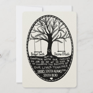 Convite Folk Embroidery Style Drawn Wedding Invitation