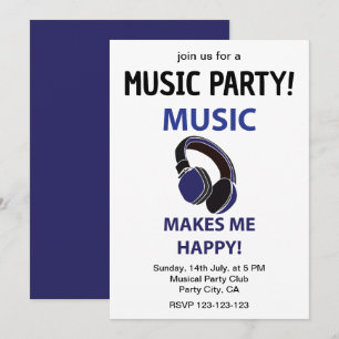 Convite Fones de Ouvido Música Música Me Faz Feliz Festa d