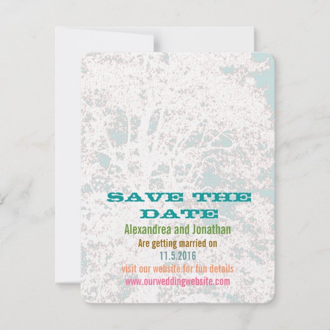 Convite Fonte Birch Tree Aqua Playbill Save the Date (Frente)