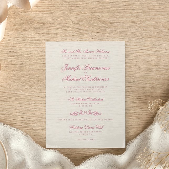 Convite Fonte de Assinatura Simples Bege Rosa Casamento (Criador carregado)