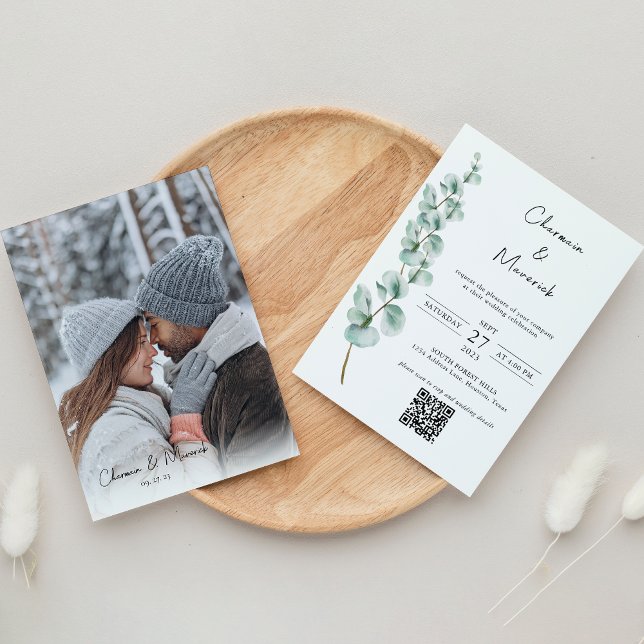 Convite Fonte de casamento clássico de greenery de eucalip (Criador carregado)