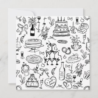 Convite fonte de champanhe de casamento desenhada à mão