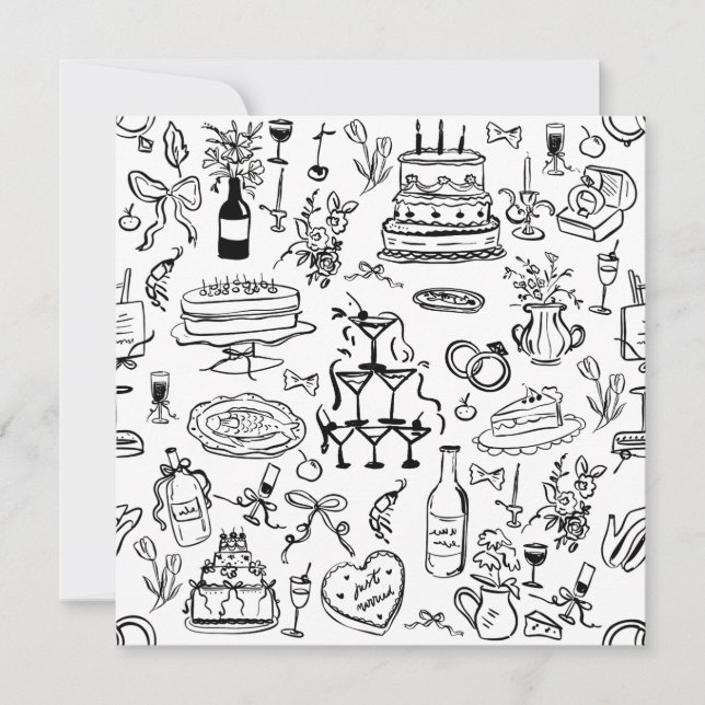 Convite fonte de champanhe de casamento desenhada à mão (Frente)