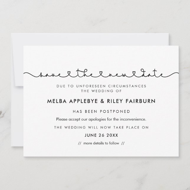 Convite Fonte de coração conectável fofo Salve o novo cart (Frente)