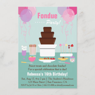 Convite Fonte de Fondue de Chocolate Festa de Aniversário 
