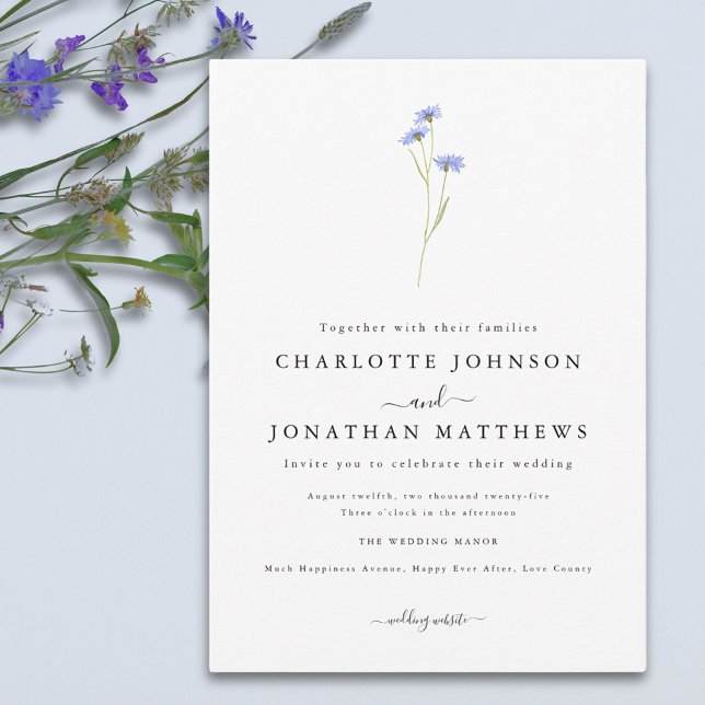 Convite Fonte Elegante de Flor Silvestre Simples (Simple wildflower elegant boho wedding invitation )