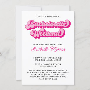 Convite Fonte Retro Rosa Quente Fim de Semana de Despedida