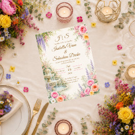 Convite Fonte Romântica de Jardim Florido Casamento