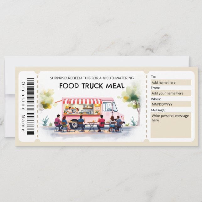 Convite  Food Truck Ticket Gift Certificate (Frente)