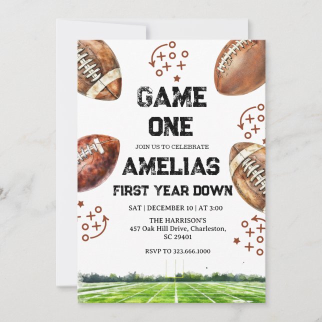 Convite Football 1st Birthday American Sports Game On  (Frente)