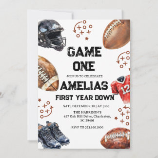 Convite Football 1st Birthday American Sports Game On