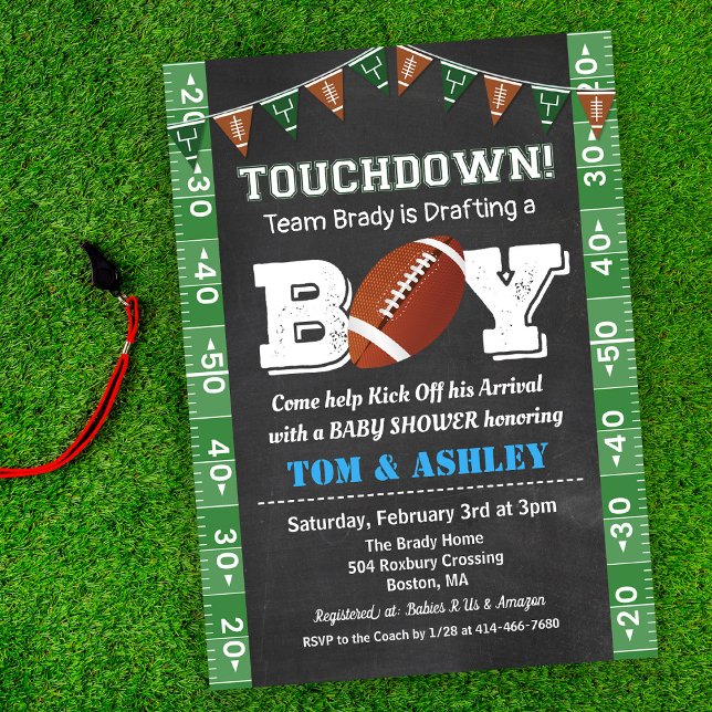 Convite Football Baby Shower Chalkboard Invitation (Criador carregado)