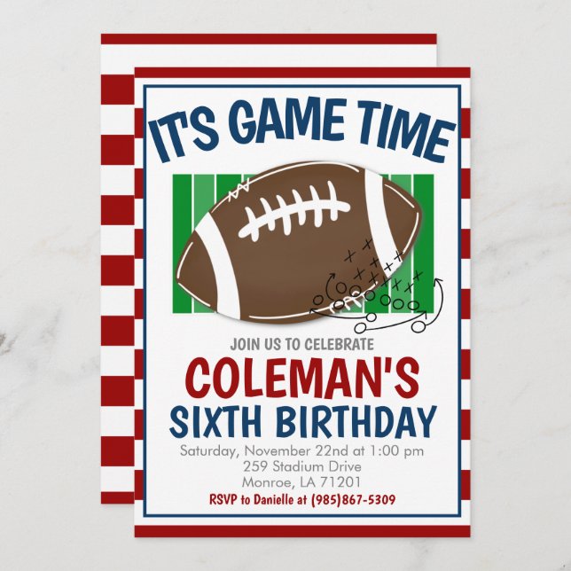 Convite Football Birthday ANY COLOR COMBO (Frente/Verso)