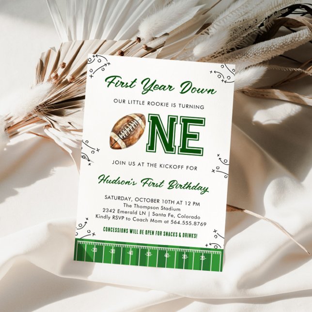 Convite Football Birthday Party First Year Down (Criador carregado)