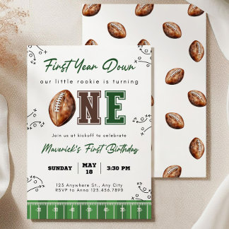 Convite Football First Birthday Invite, First Year Down In