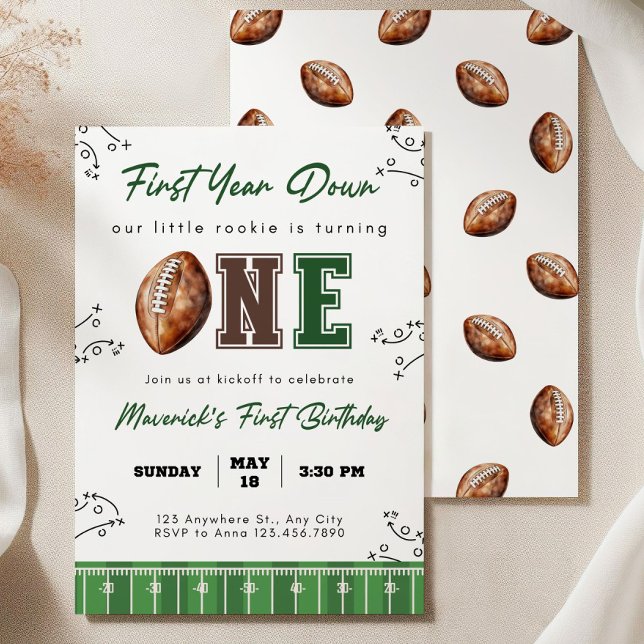 Convite Football First Birthday Invite, First Year Down In (Criador carregado)