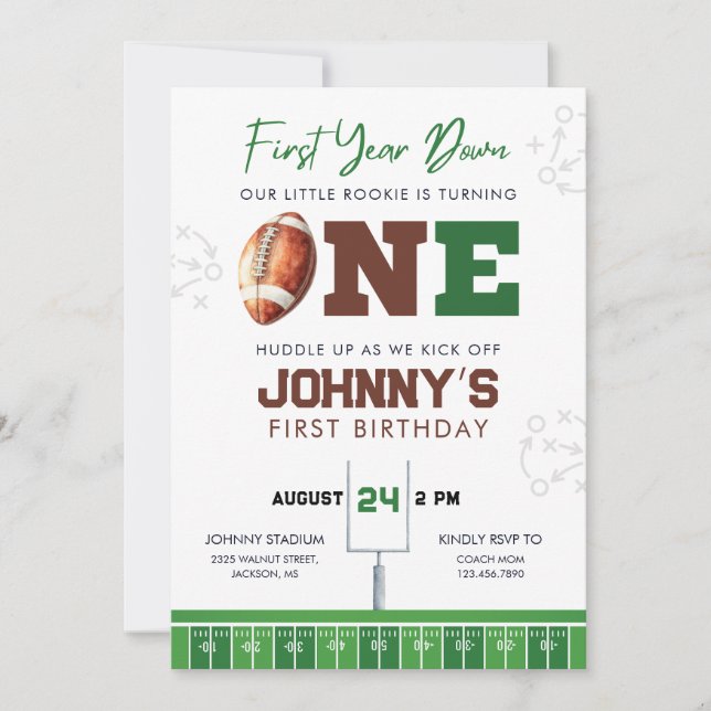Convite Football First Year Down 1st Birthday Invitation (Frente)