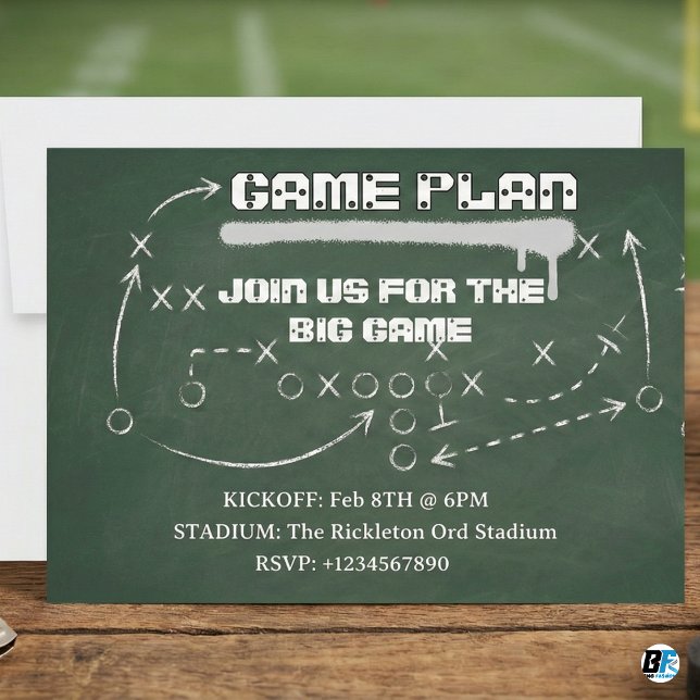 Convite Football Game Plan Chalkboard Big Game Party (Criador carregado)