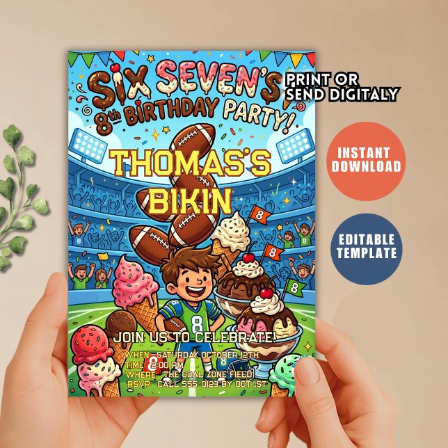 Convite Football Ice Cream Drip Six Seven boy  Birthday  (Criador carregado)
