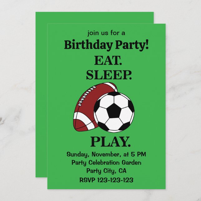 Convite Football Soccer Player Coach Birthday Party (Frente/Verso)