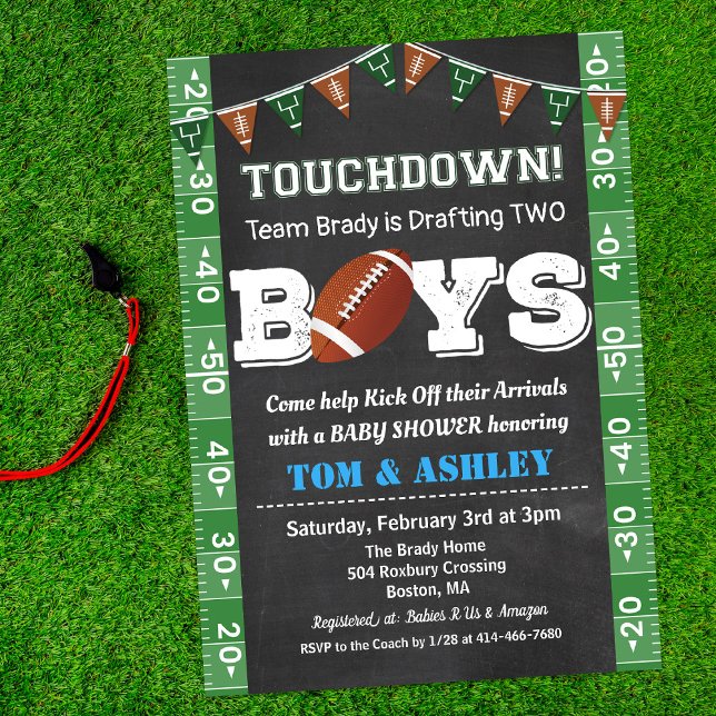 Convite Football TWIN Baby Shower Chalkboard Invitation (Criador carregado)