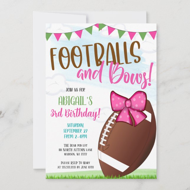 Convite Footballs and Bows Party Invite (Frente)