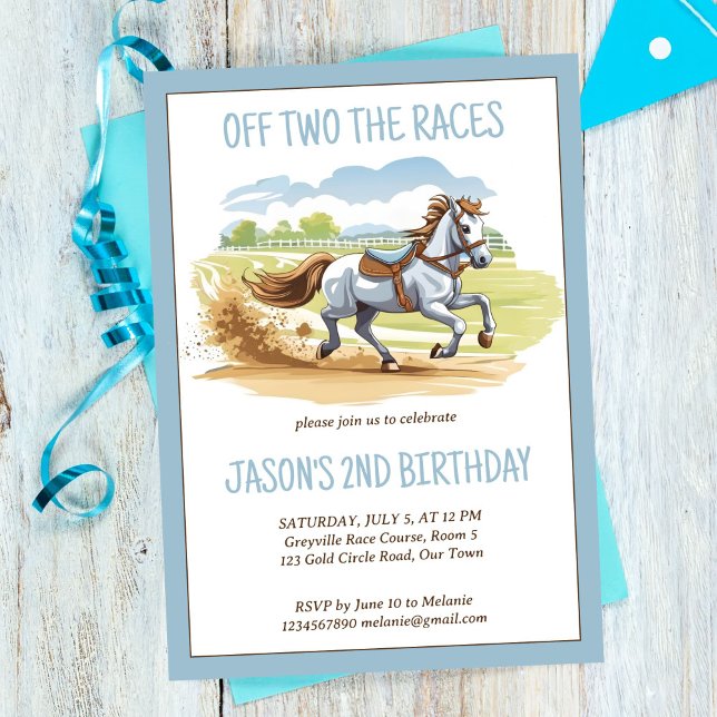 Convite Fora de dois anos de cavalo equestre (Off two the races horse equestrian pony birthday party invitation template digital download)
