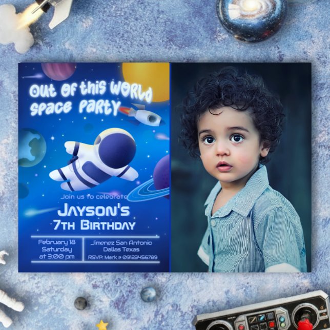 Convite Fora desta Festa Espacial Mundial com Foto (Out of this World Space Party with Photo Invitation)