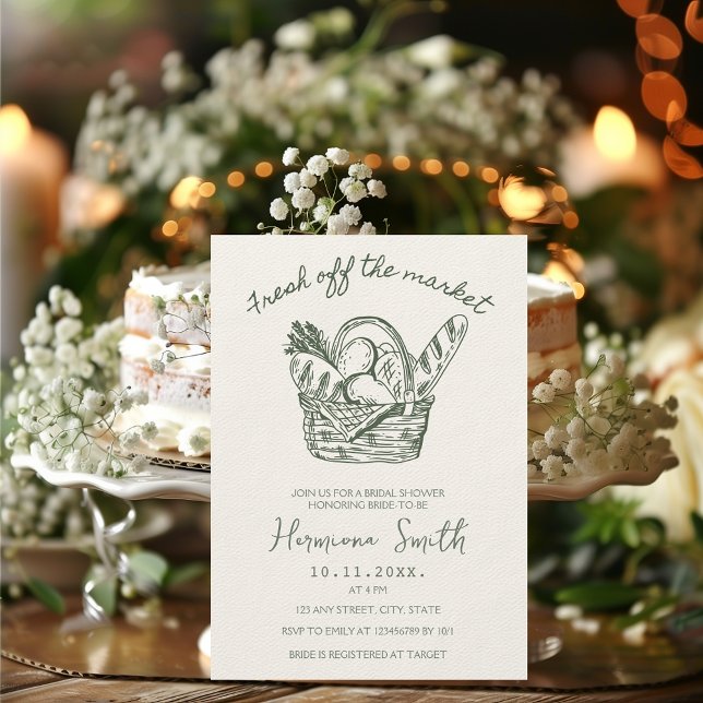 Convite Fora do Chá de panela Verde desenhado à mão (Fresh off the market green hand drawn bridal shower invitation)